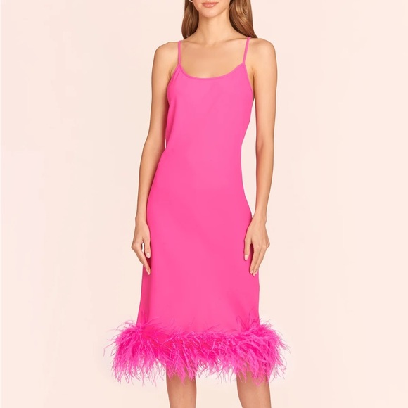 Amanda Uprichard Dresses & Skirts - AMANDA UPRICHARD Marianna Pink Feather Slip Midi Dress L